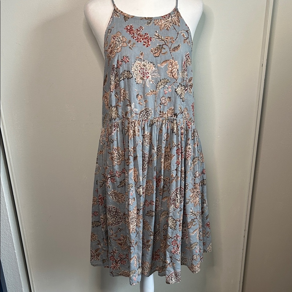 Wishlist Apparel New Dusty Blue Floral Halter-Style Sleeveless Mini Sundress